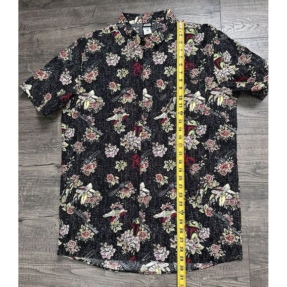 Star Wars Boba Fett Woven Floral Collared Button‎ Shirt Size M - Picture 7 of 8